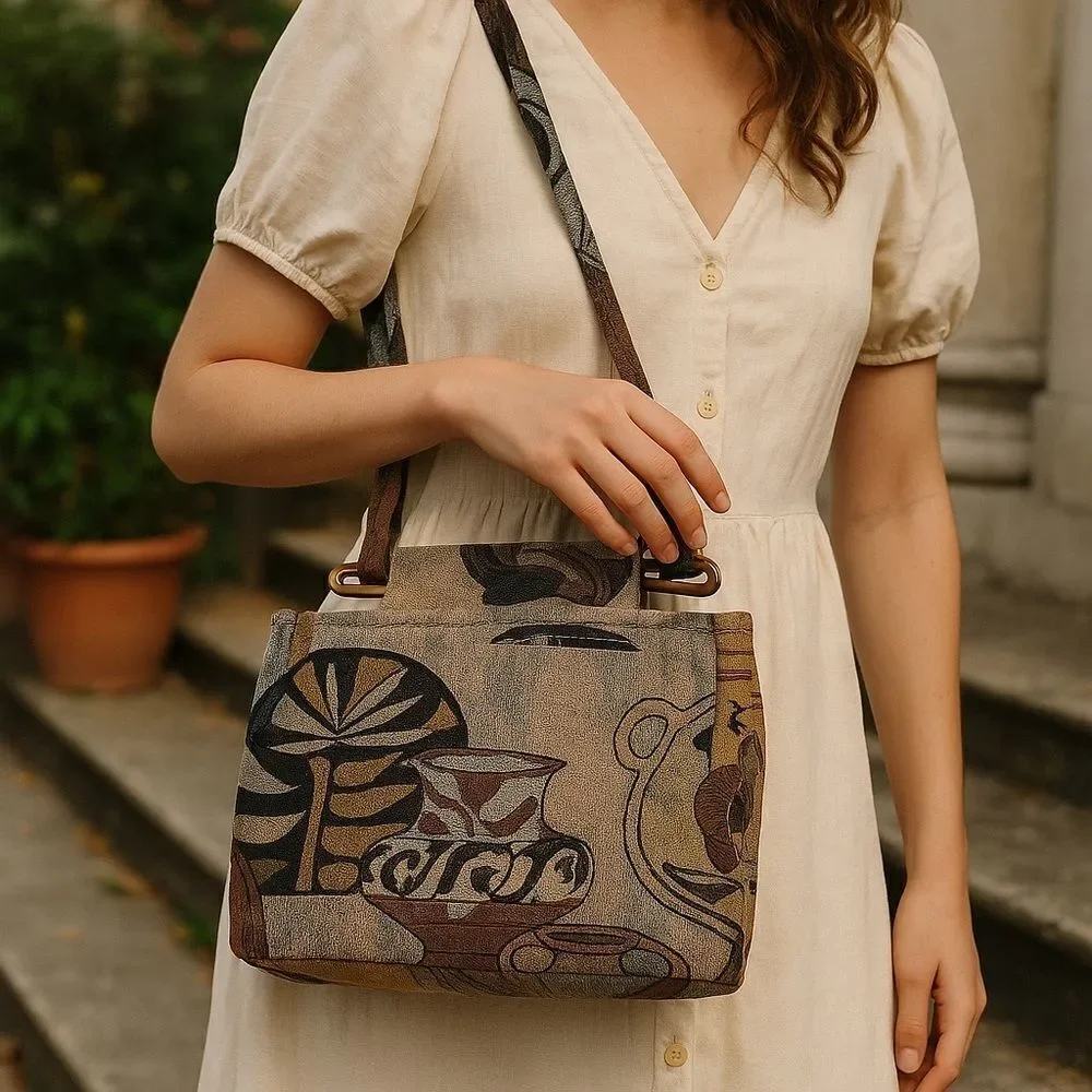 Vintage Southwest Tapestry Handbag with Wood Handles